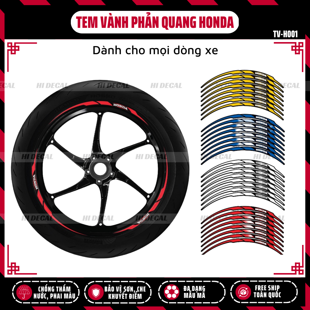 Tem dán vành Phản Quang Honda cho xe Wave Vision SH Vario Future Winner chống nước chống phai màu
