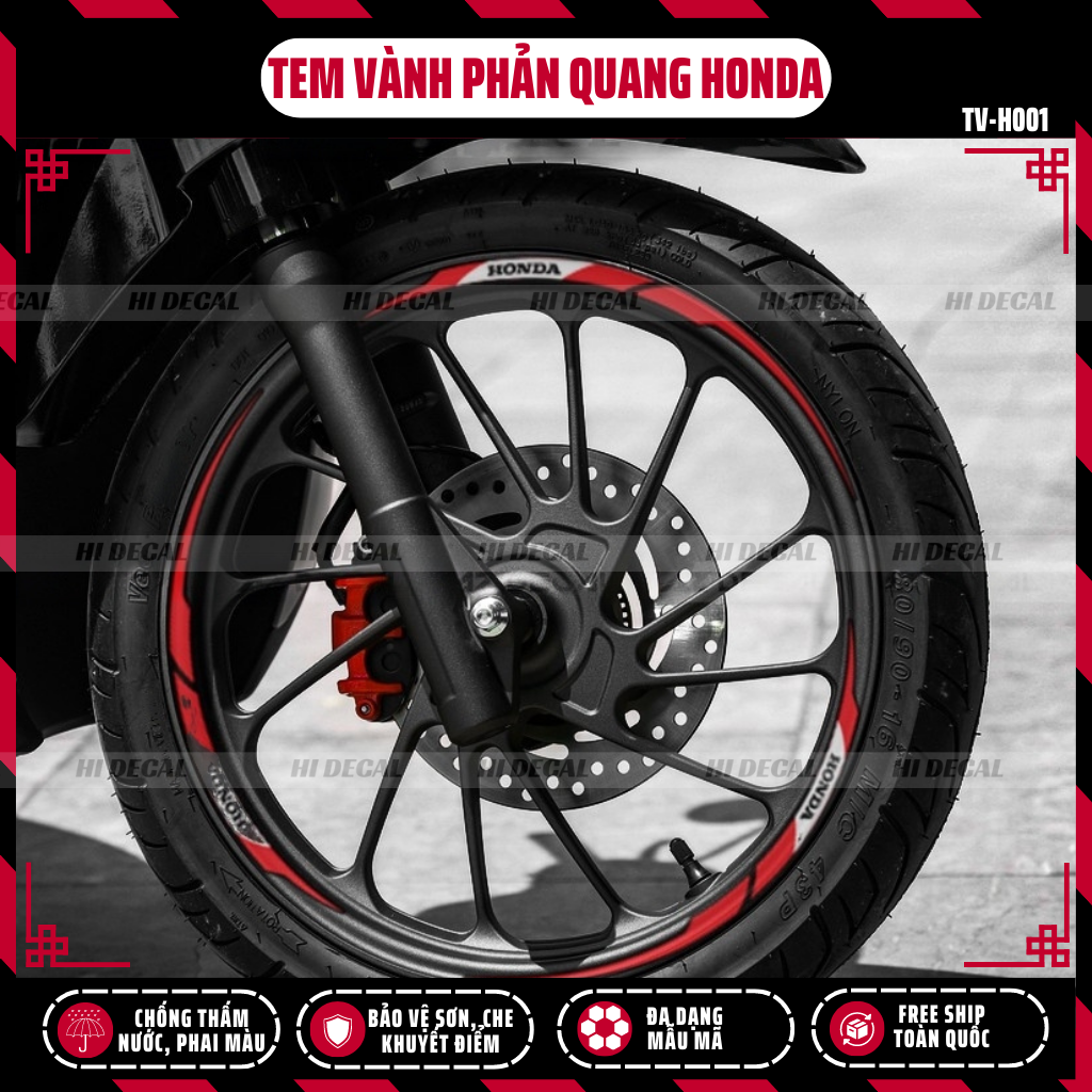 Tem dán vành Phản Quang Honda cho xe Wave Vision SH Vario Future Winner chống nước chống phai màu