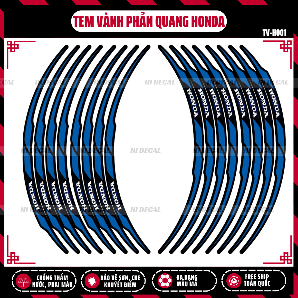 Tem dán vành Phản Quang Honda cho xe Wave Vision SH Vario Future Winner chống nước chống phai màu