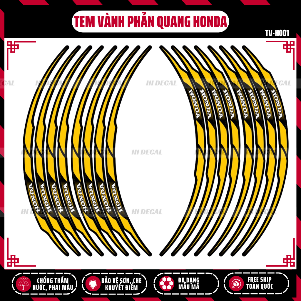 Tem dán vành Phản Quang Honda cho xe Wave Vision SH Vario Future Winner chống nước chống phai màu