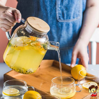 (Giá dùng thử) Bình detox, ấm trà thủy tinh cao cấp, kiểu dáng hiện đại, nắp gỗ