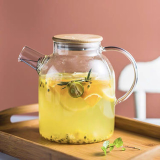 (Giá dùng thử) Bình detox, ấm trà thủy tinh cao cấp, kiểu dáng hiện đại, nắp gỗ