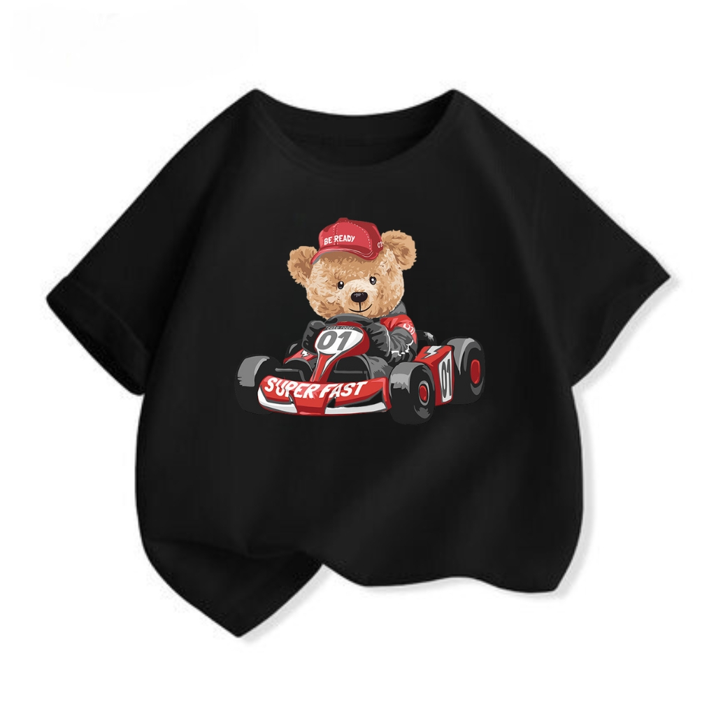 Áo thun cộc tay cho bé trai bé gái BEDDEP KIDS CLOTHES hình Gấu lái xe đáng yêu từ 10-30kg hàng chính hãng
