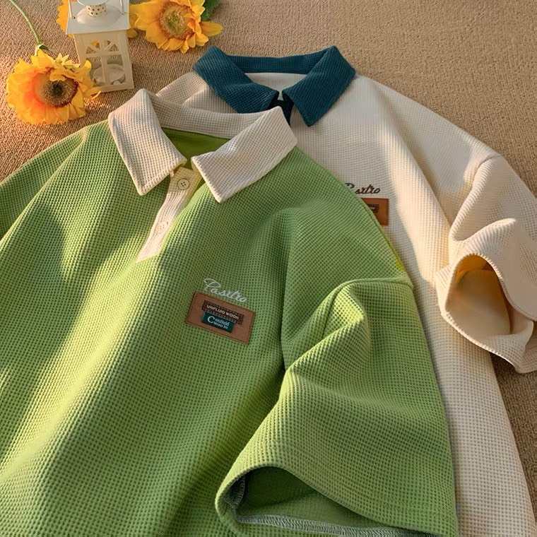 Ảnh Áo Polo Nam Nữ Thêu PASRTRO NAD Unisex - Áo Cổ Bẻ Tay Lỡ Chất Liệu Tổ Ong Dệt Trẻ Trung, Cá Tính, Phong Cách Ulzzang 3