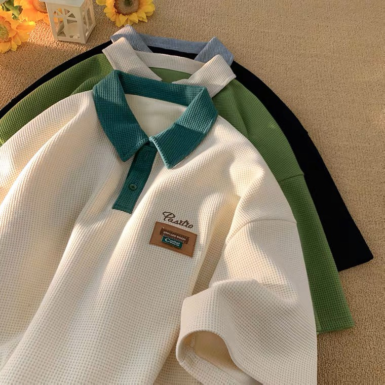 Ảnh Áo Polo Nam Nữ Thêu PASRTRO NAD Unisex - Áo Cổ Bẻ Tay Lỡ Chất Liệu Tổ Ong Dệt Trẻ Trung, Cá Tính, Phong Cách Ulzzang 4
