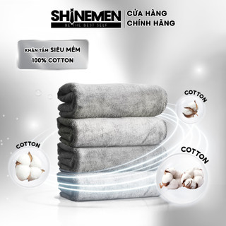Khăn tắm, khăn gội đầu cotton SHINEMEN chất nhung mềm mịn, màu xám, không ra màu 35x75cm