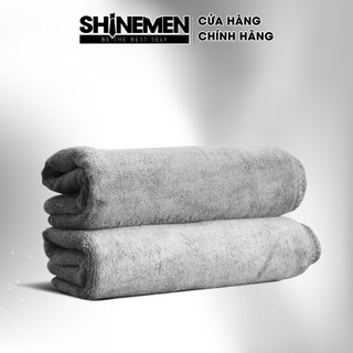 Khăn tắm, khăn gội đầu cotton SHINEMEN chất nhung mềm mịn, màu xám, không ra màu 35x75cm