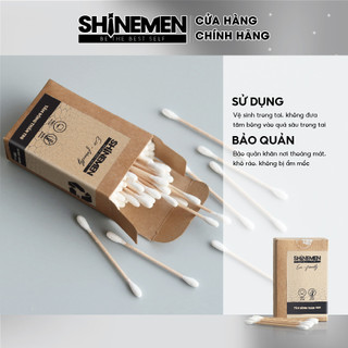 Tăm bông SHINEMEN, thân gỗ hộp giấy 100 que thân thiện với môi trường