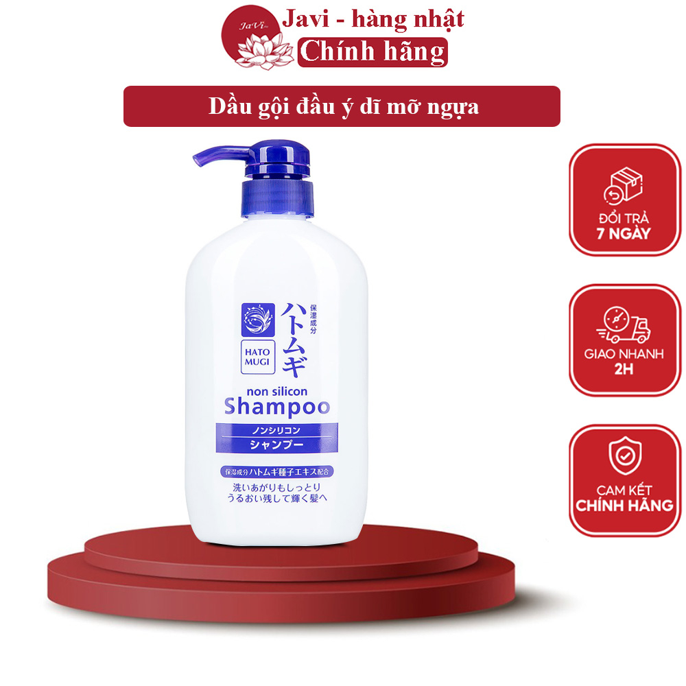 Dầu gội đầu ý dĩ Hatomugi Shampoo 600ml cải thiện tóc khô xơ, hư tổn