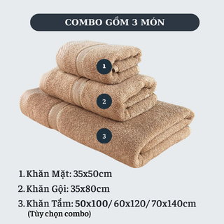 Combo Khăn Tắm, Khăn Mặt, Khăn Gội Cotton 100% SWAN TOWEL mềm mại thấm hút tốt