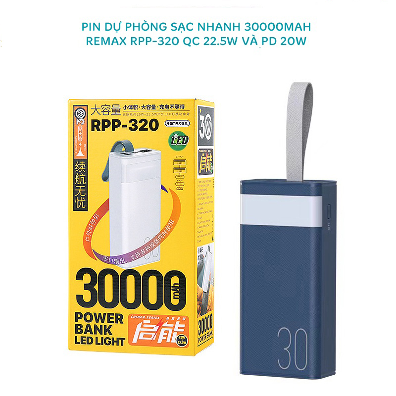 Pin Dự Phòng Dung Lượng 30000mAh Remax RPP-320 Có Đèn Pin - Hỗ Trợ Sạc ...