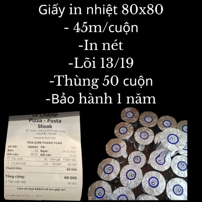 Giấy in bill 80x80 K80x65 in nhiệt k80 thùng 50 cuộn