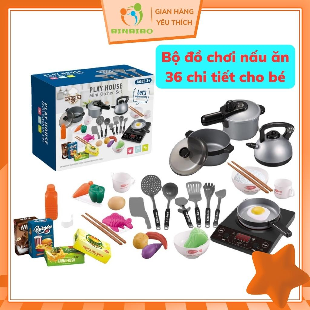Bộ nấu ăn Playhouse 36 chi tiết Mini kictchen Set, đồ chơi nhà bếp có đèn và âm thanh cho bé trai và bé gái- Binbibo