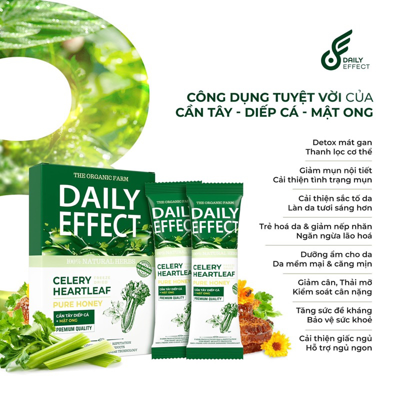 Nước uống ngừa mụn Detox Daily effect cần tây, diếp cá, mật ong giảm cân thanh lọc cơ thể hộp14 gói