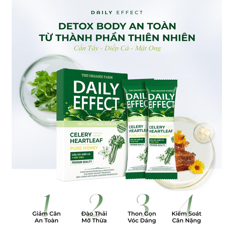 Nước uống ngừa mụn Detox Daily effect cần tây, diếp cá, mật ong giảm cân thanh lọc cơ thể hộp14 gói