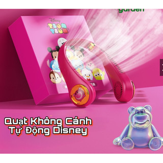 Quạt đeo cổ không cánh Gấu Dâu Losto, quạt treo cổ mini sạc pin tích điện 3 cấp độ gió êm ái không ồn,DISNEY