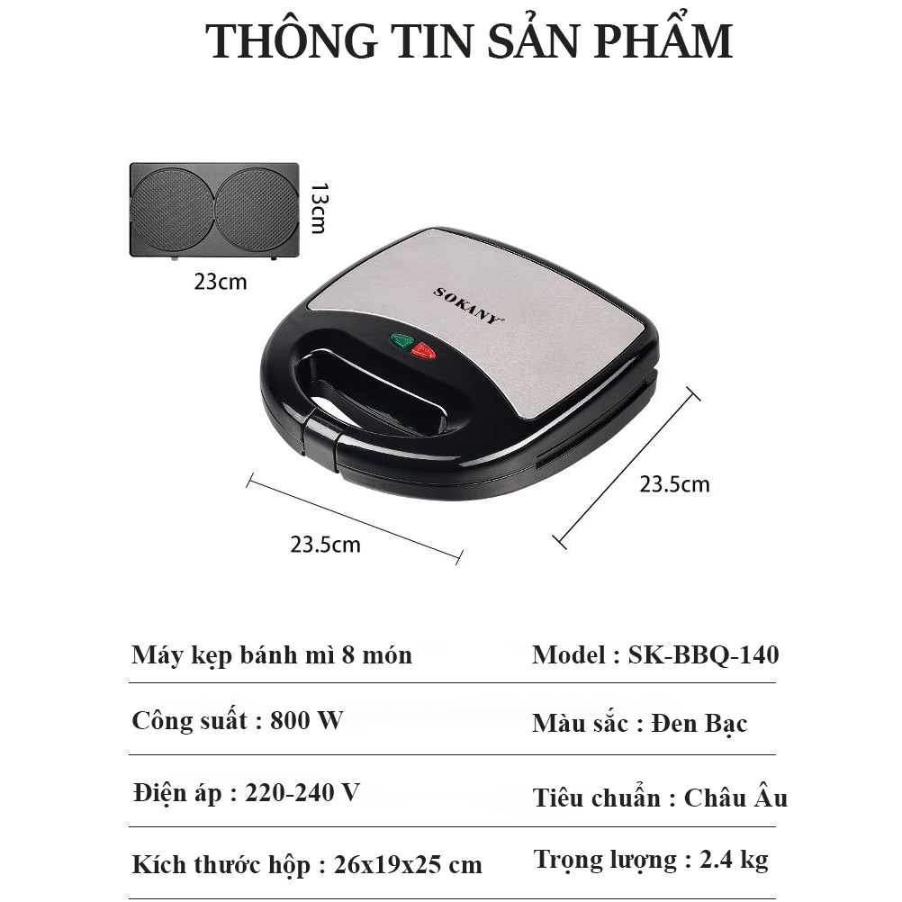 Ảnh Máy kẹp, nướng, làm bánh mì, bánh ngọt 8 khay đa năng 800W SOKANY SK-BBQ-140 hàng cao cấp [BẢO HÀNH 12 THÁNG] 1