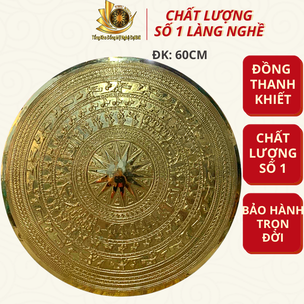 [HÀNG KỸ] Mặt Trống Đồng Đông Sơn Treo Tường ĐK 60cm Thếp V.àng   Cao Cấp Quà Tặng Đồ Đồng Đại Bái