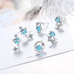 Khuyên bạc hành tinh Aurora pha lê xanh ngọc [ bạc Ý cao cấp]