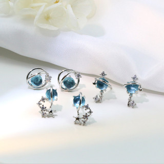 [ Tặng Hộp Quà Cao Cấp]Khuyên bạc hành tinh Aurora pha lê xanh ngọc [ bạc Ý cao cấp]