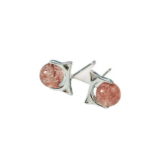 Khuyên Tai Bạc Ý 925 Mặt Mèo Xinh Dâu Tây