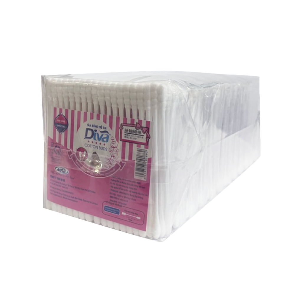 Ảnh Tăm bông Diva Baby dành cho bé sơ sinh 100% Bông Tự Nhiên Túi 100 cây 2