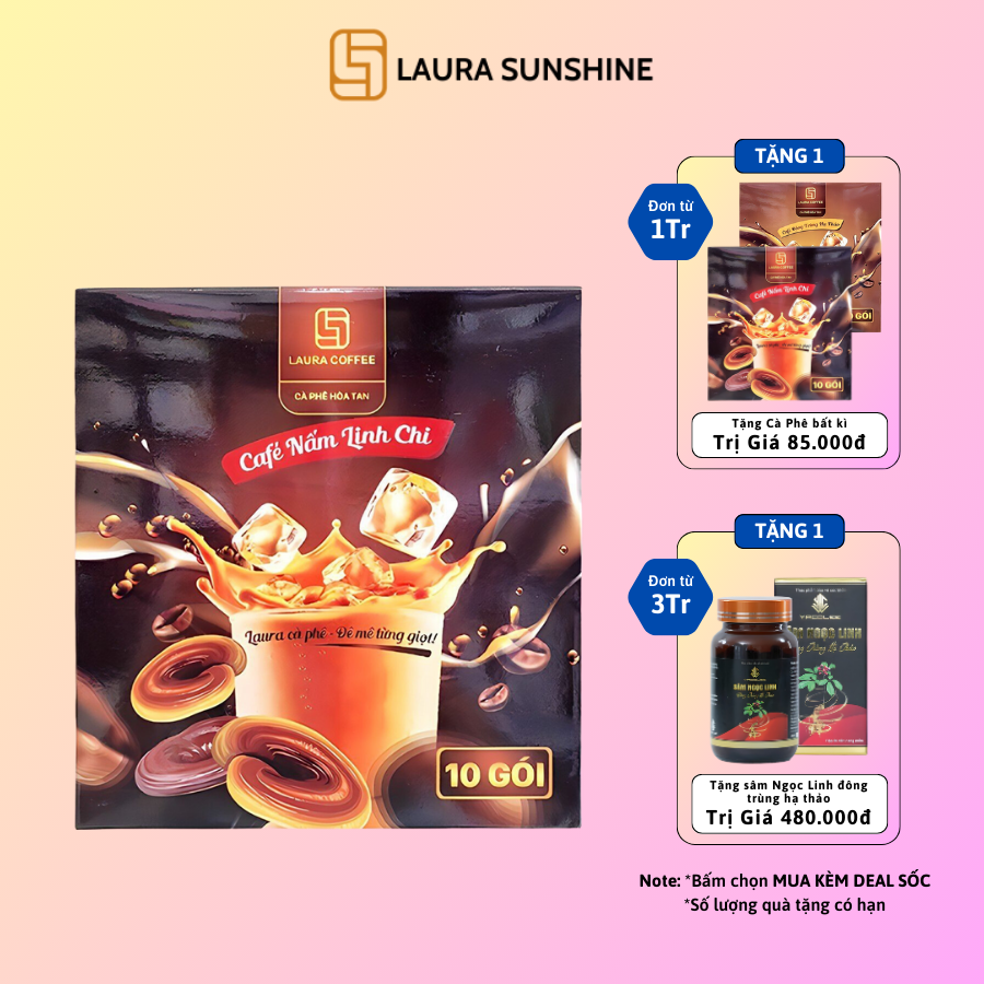 Cà phê nấm Linh chi Laura Coffee Hộp 10 gói Laura Sunshine Nhật Kim