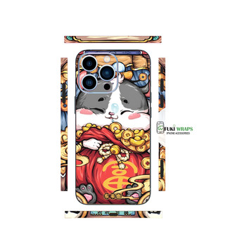Tấm dán Skin Mặt Sau Mèo Thần Tài MS016 FULL VIỀN 14 pro max , 13 pro max , 12 pro max , 11 pro max , xs max - FukiShop
