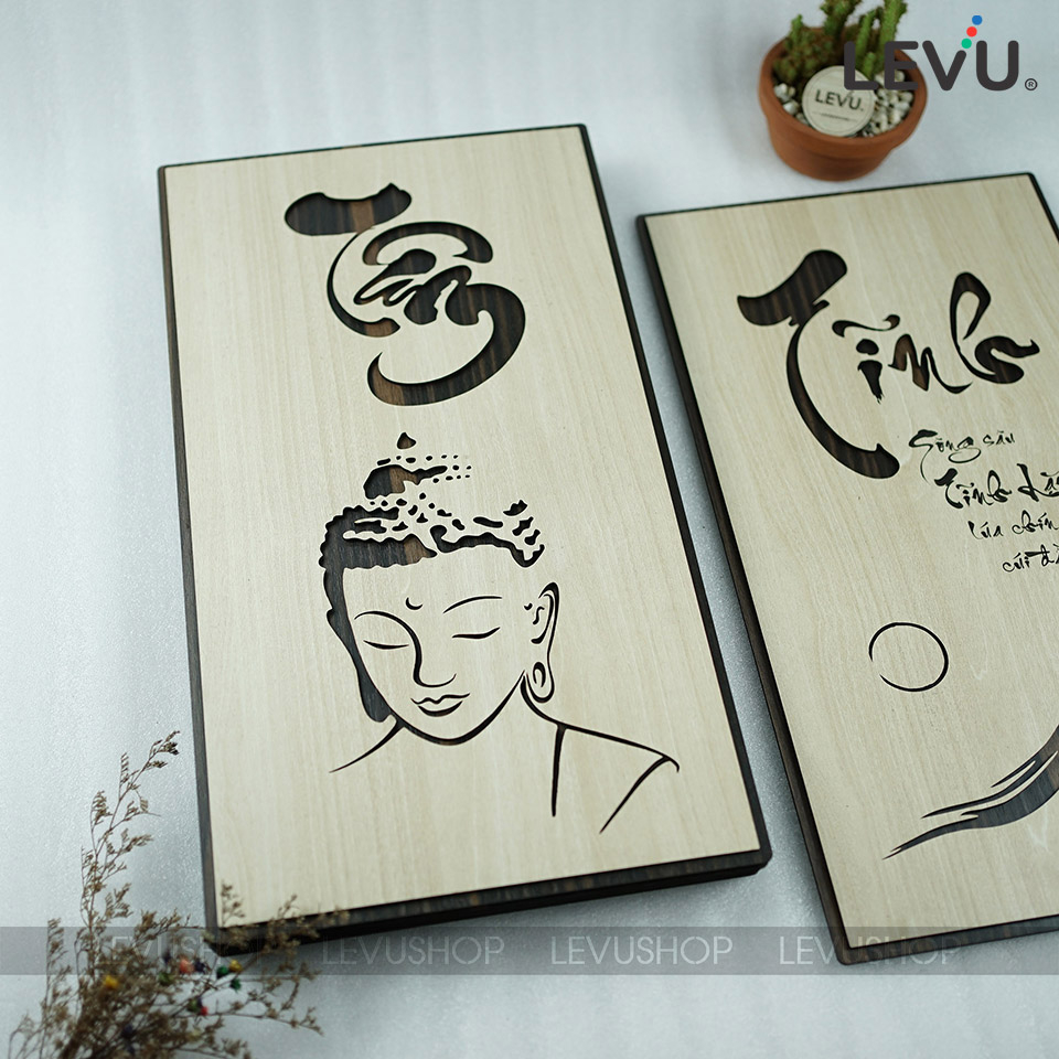 Tranh treo tường gỗ khắc chữ Thư Pháp decor sang trọng, tranh thư pháp bằng gỗ cao cấp