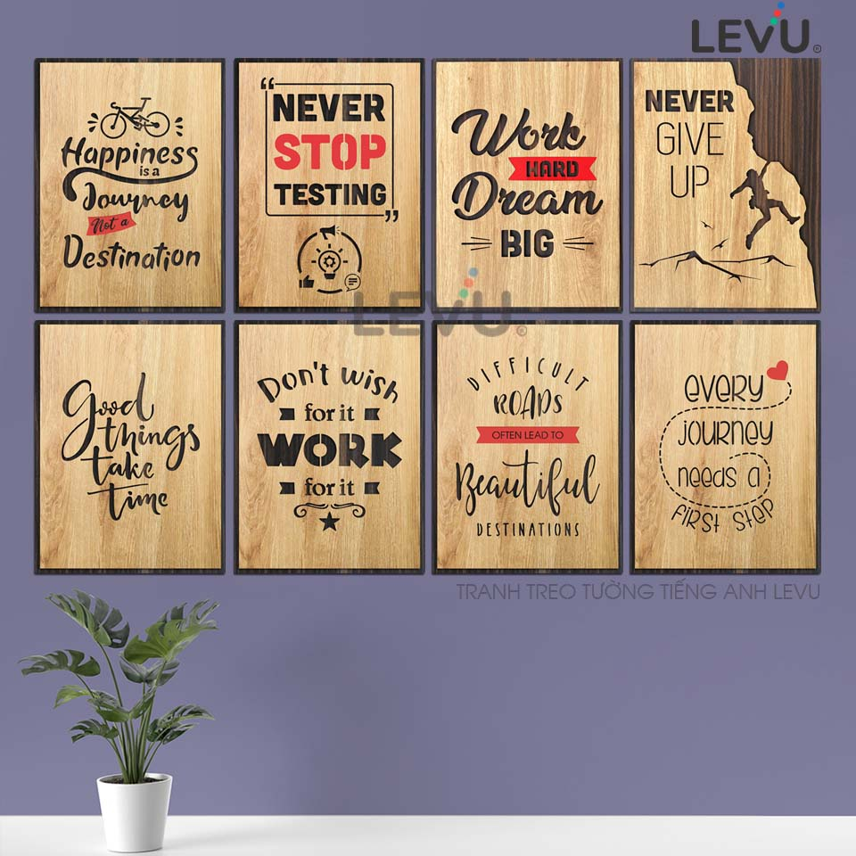 Tranh tạo động lực tiếng anh treo tường trang trí bằng gỗ vintage kích thước 30x40cm