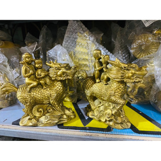 Cặp Kỳ Lân Đồng Tử Cõng 2 Trẻ Đồng Tử bằng đồng Vật Phẩm Phong Thuỷ