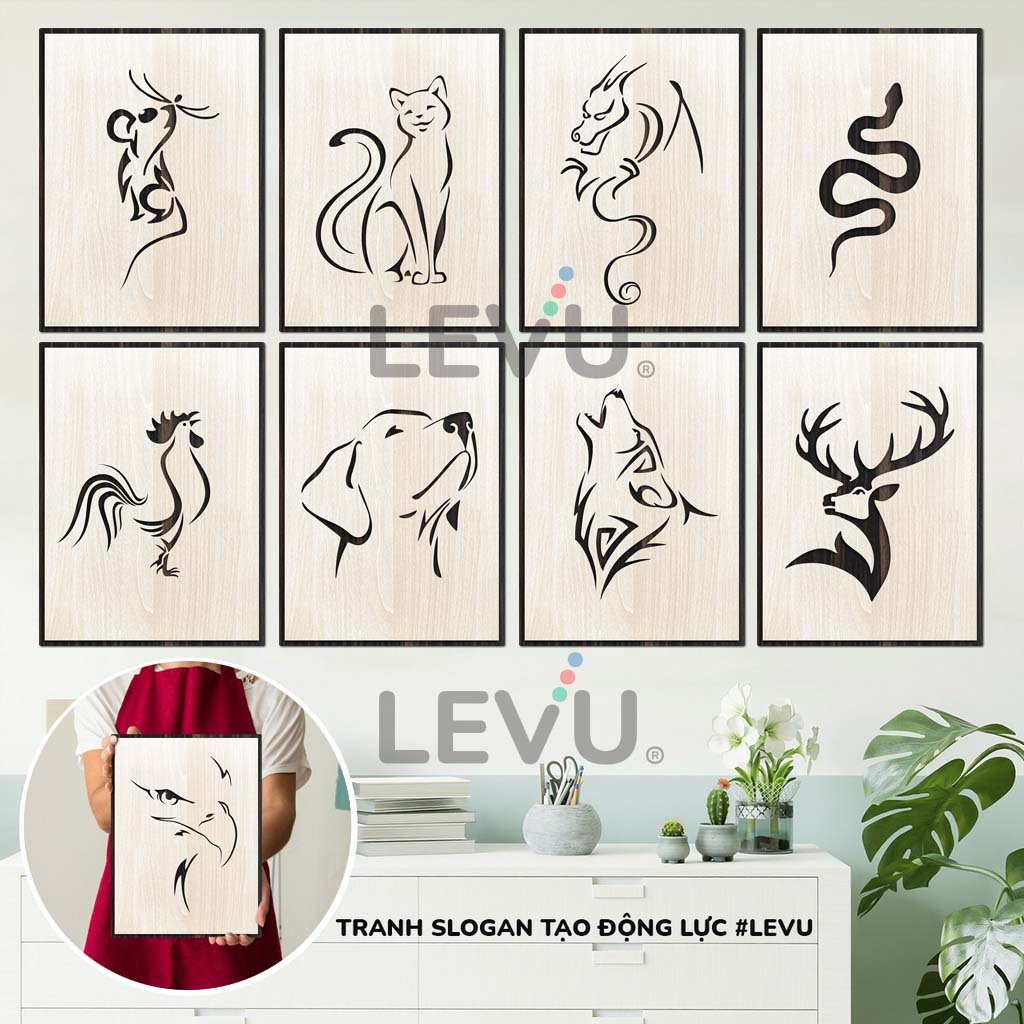 Tranh treo tường gỗ động vật 12 con giáp trang trí nhà cửa kích thước 30x40cm
