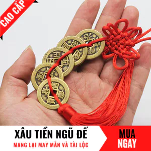 Dây Đồng Xu Ngũ Đế Bằng Đồng Thau Trang Trí Phong Thủy Cao Cấp