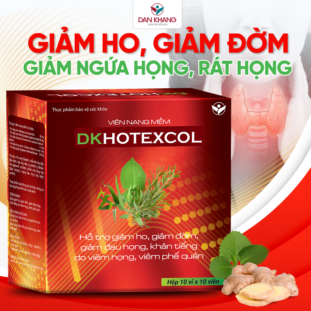 Viên Uống Hỗ Trợ Giảm Ho, Giảm Đau Họng DK Hotexcol Dan Khang Hộp 10 Vỉ X 10 Viên