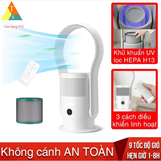 Quạt không cánh lọc không khí 2 in 1, Quạt không cánh akono quạt lọc không khí 9 tốc độ gió điều khiển từ xa