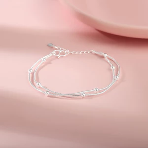 Lắc Chân Bạc Ý 925 Chuỗi Bi Song Song [Free Ship]