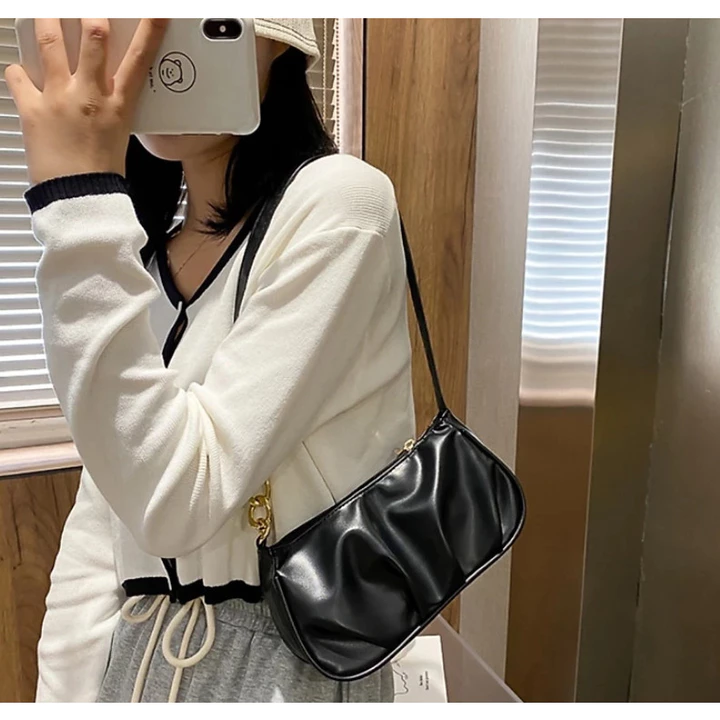 Túi kẹp nách nữ da mềm phong cách basic, Túi đeo vai da nhún kiểu trẻ, Túi nữ xinh đeo vai, Túi đeo nữ kiểu Hàn Quốc – 2
