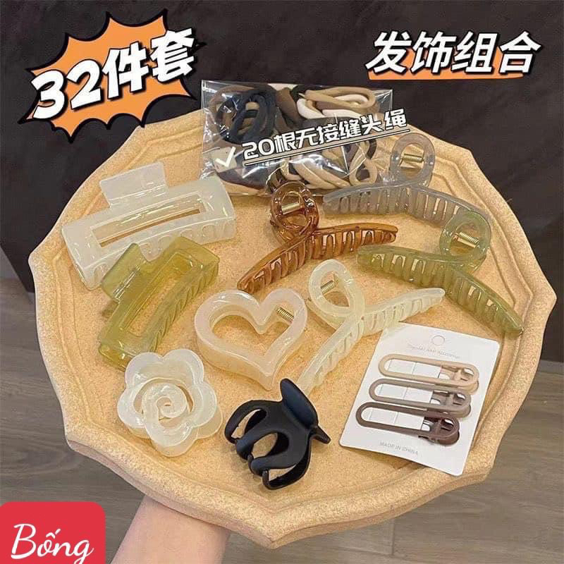 Set Kẹp Tóc 67 Chi Tiết Gồm 17 Kẹp Tóc Nhựa Dẻo Chống Gãy và 50 Chun Tóc Phong Cách Hàn Quốc Siêu Hot