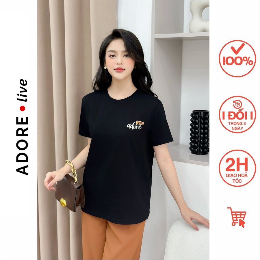 Áo Phông Basic T-shirts casual style cotton đen thêu Adore live 323TS0006  ADORE DRESS