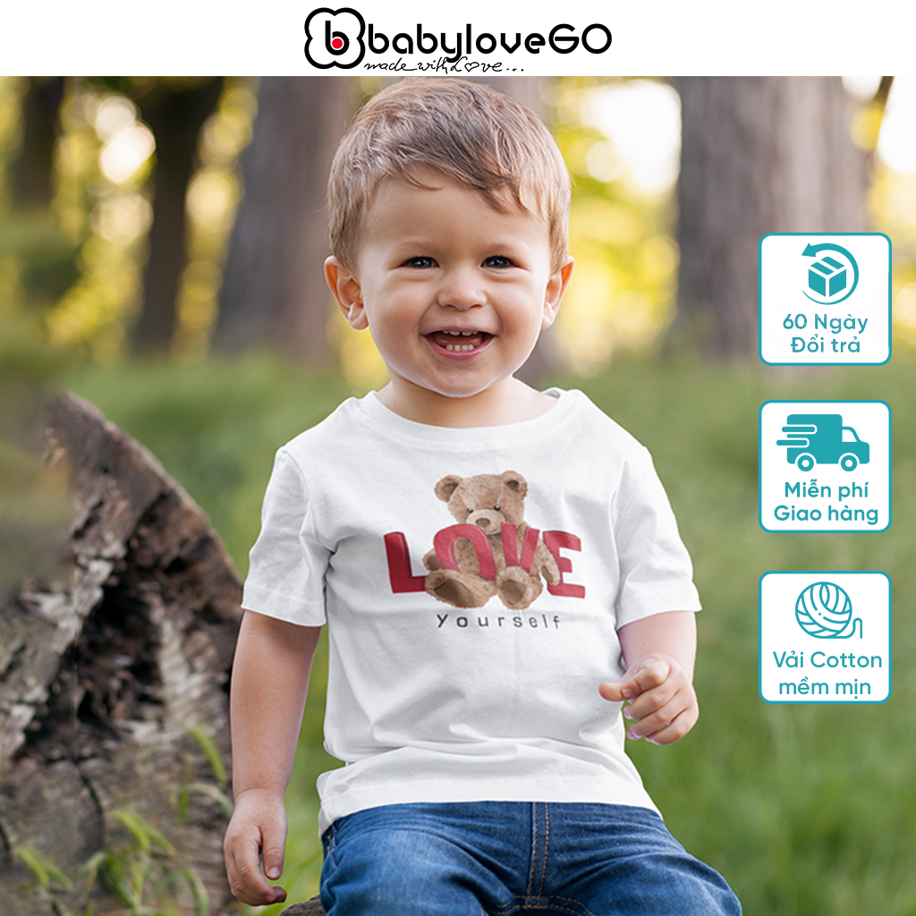 Áo thun cho bé LOVE YOURSELF áo phông cộc tay in hình BabyloveGO AG011