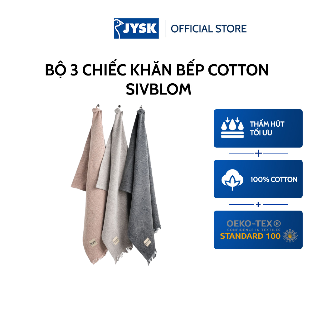 Khăn bếp cotton | JYSK Sivblom | bộ 3 chiếc | hồng/xám | R50xD70cm