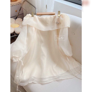 Áo Váy Trễ Vai Babydoll Kèm Ghim Đá, Bánh Bèo Hot 2 lớp Chất Voan Tơ