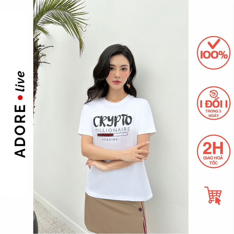 Áo Phông Graphic T-shirts casual style cotton trắng in crypto 321TS2029  ADORE DRESS