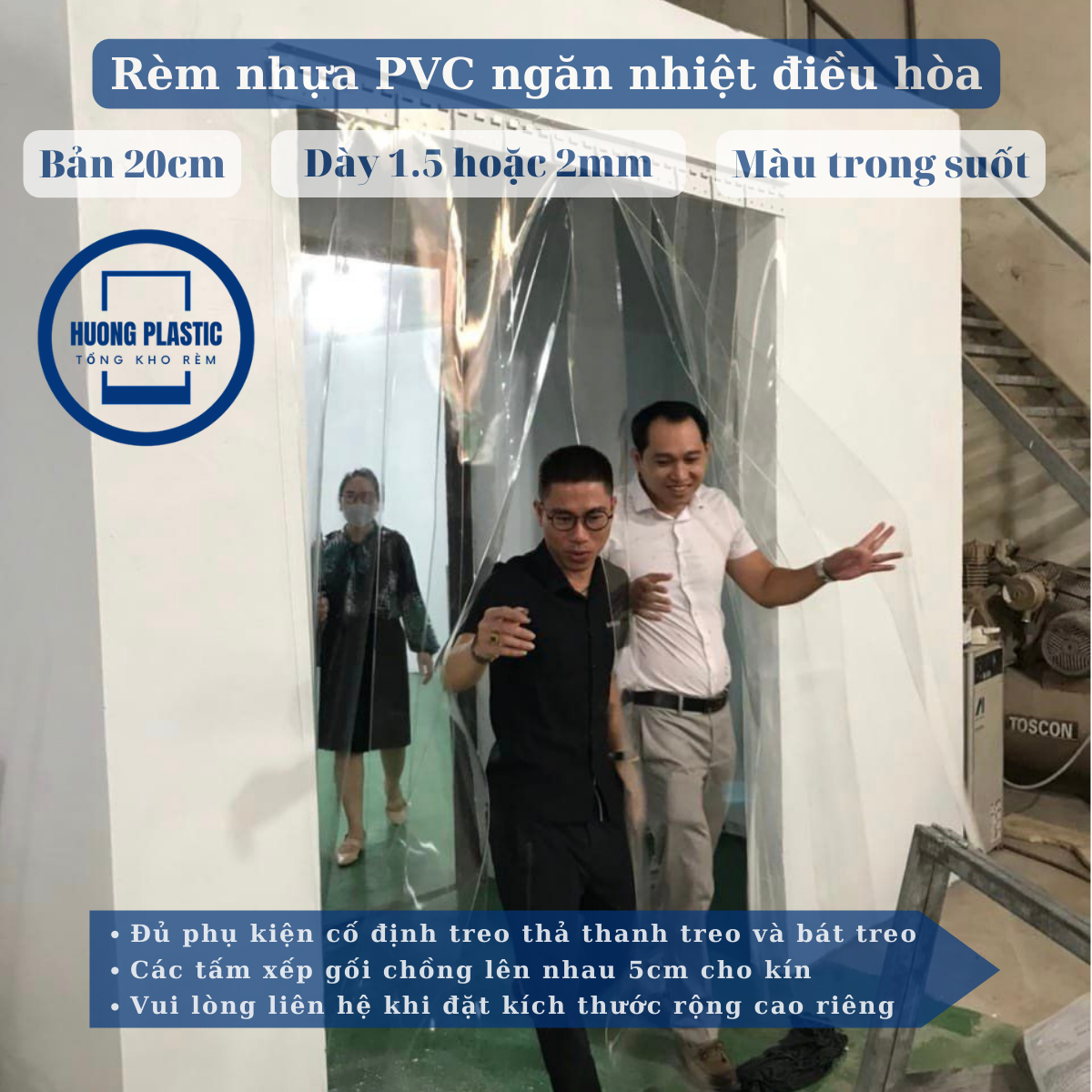 Rèm nhựa PVC dày 2mm rộng 1.55m x cao từ 1.7m đến 3m + ĐẦY ĐỦ THANH ...