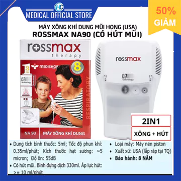 Máy xông khí dung Rossmax NA90 ( kèm hút dịch mũi ) | Máy xông mũi họng tiêu chuẩn Mỹ