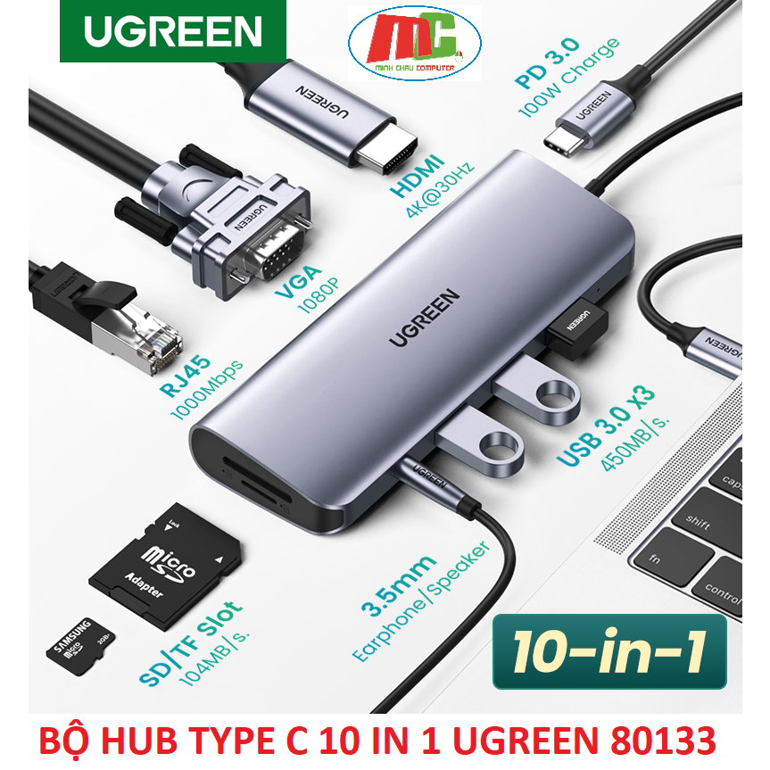 Bộ chuyển đổi đa năng USB Type C 10 in 1 UGREEN 80133 (3 USB 3.0, HDMI ...