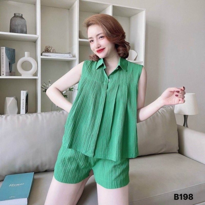 đủ size 40-70kg, Đồ Bộ Mặc Nhà Nữ, Áo Sát Nách Cổ Đức, Quần Đùi, Vải Đũi Gân Mềm Mát Thấm Mồ Hôi, Không Nhăn, 40-70kg
