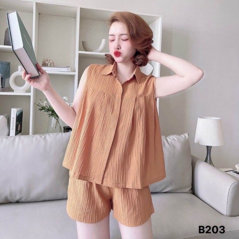đủ size 40-70kg, Đồ Bộ Mặc Nhà Nữ, Áo Sát Nách Cổ Đức, Quần Đùi, Vải Đũi Gân Mềm Mát Thấm Mồ Hôi, Không Nhăn, 40-70kg