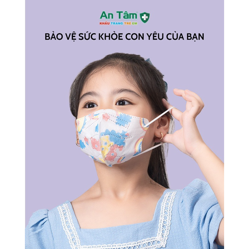 6D MASK KID - SET 100 Cái Khẩu Trang Y Tế kháng khuẩn trẻ em chính hãng An Tâm 4 lớp dày dặn