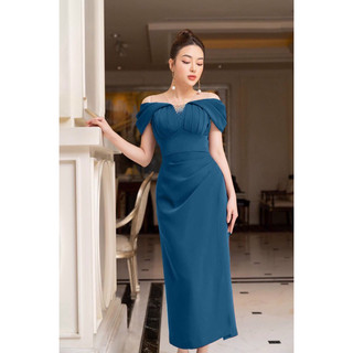 Đầm trễ vai cườm sang trọng hàng cao cấp TẶNG KÈM HOA TAI THỜI TRANG